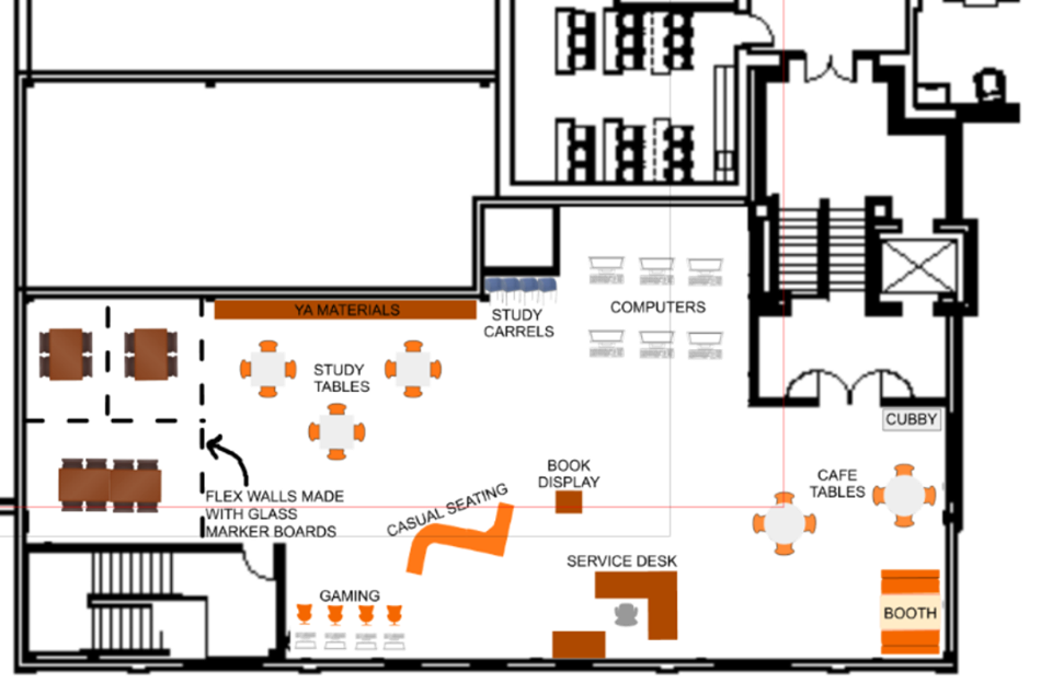Floor plan for third floor Teens and Technology space