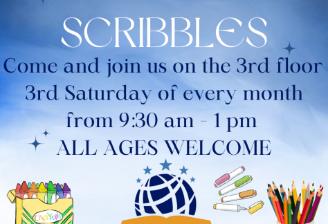 Snacks & Scribbles Every 3rd Saturday from 9:30 - 1 for all ages