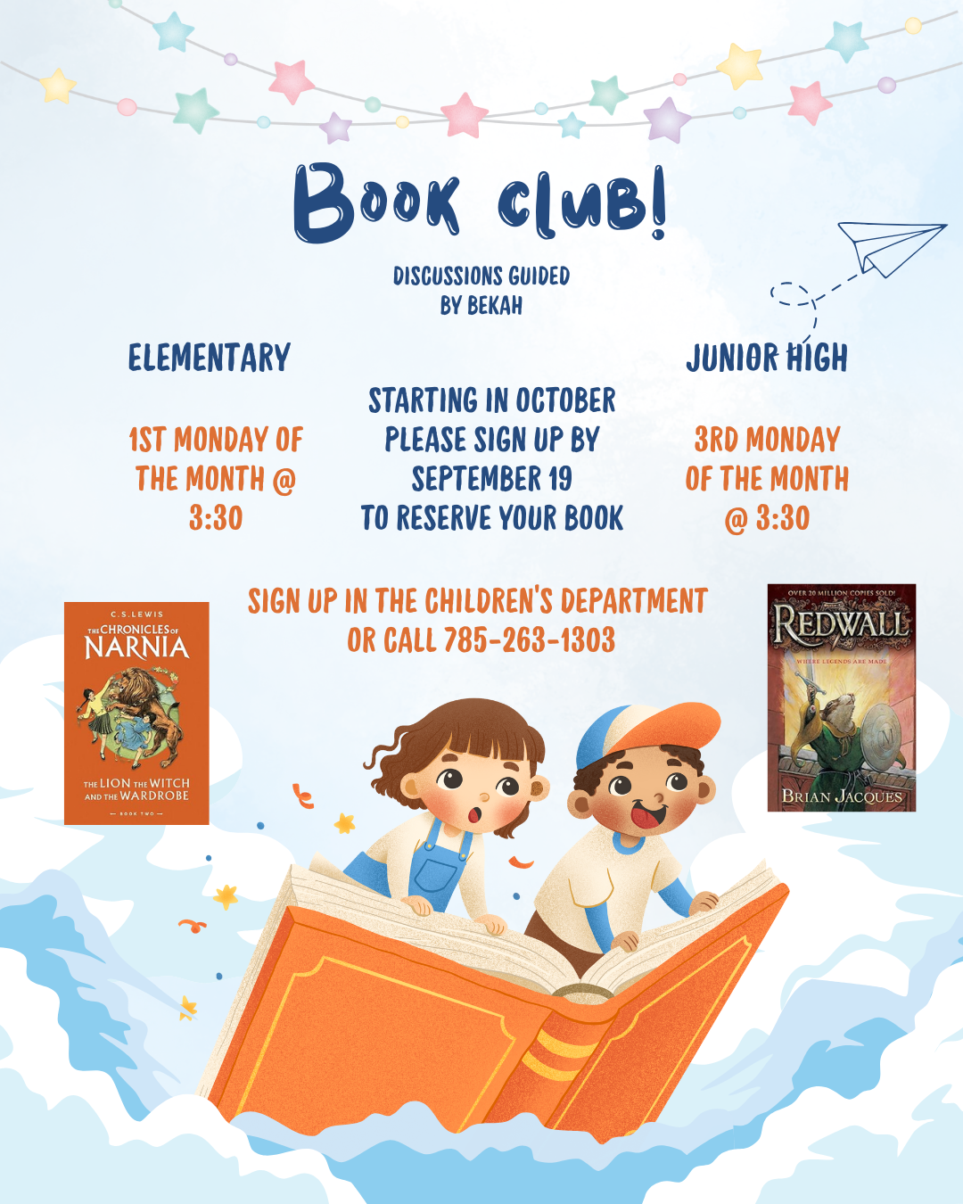 Book Club Elementary - 1st monday of the month Middle School - 3rd Monday of the month