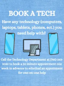 Call technology department to book a 30 minute appointment for device assistance.