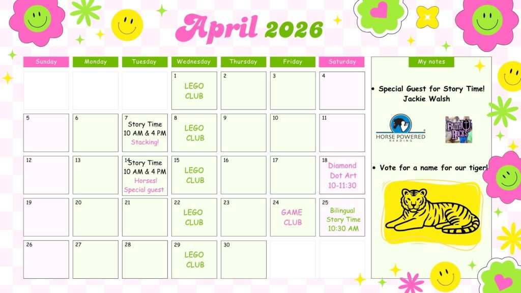 Calendar showing the events listed