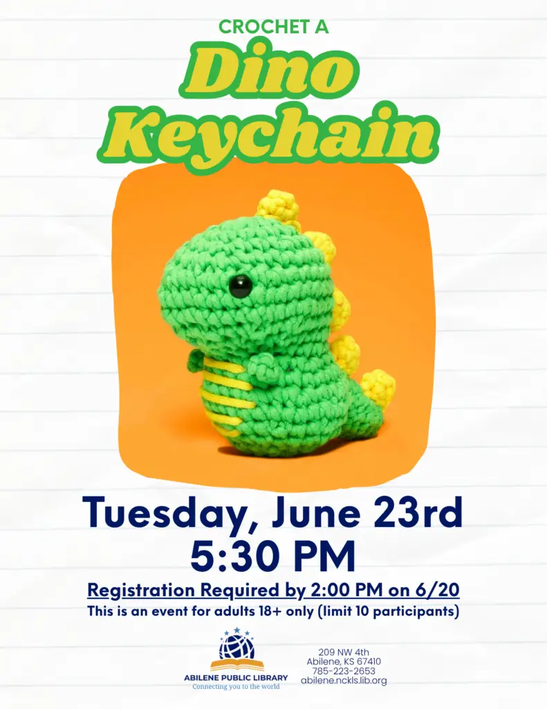 Crochet a keychain Dino June 23rd 5:30 pm