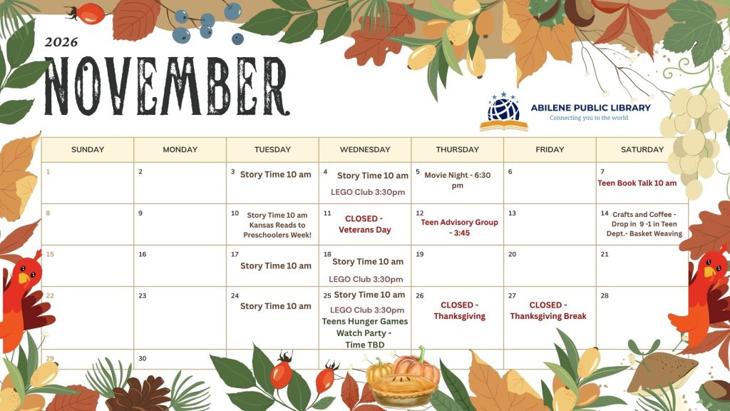 November calendar with fall leaves