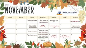 November calendar with fall leaves